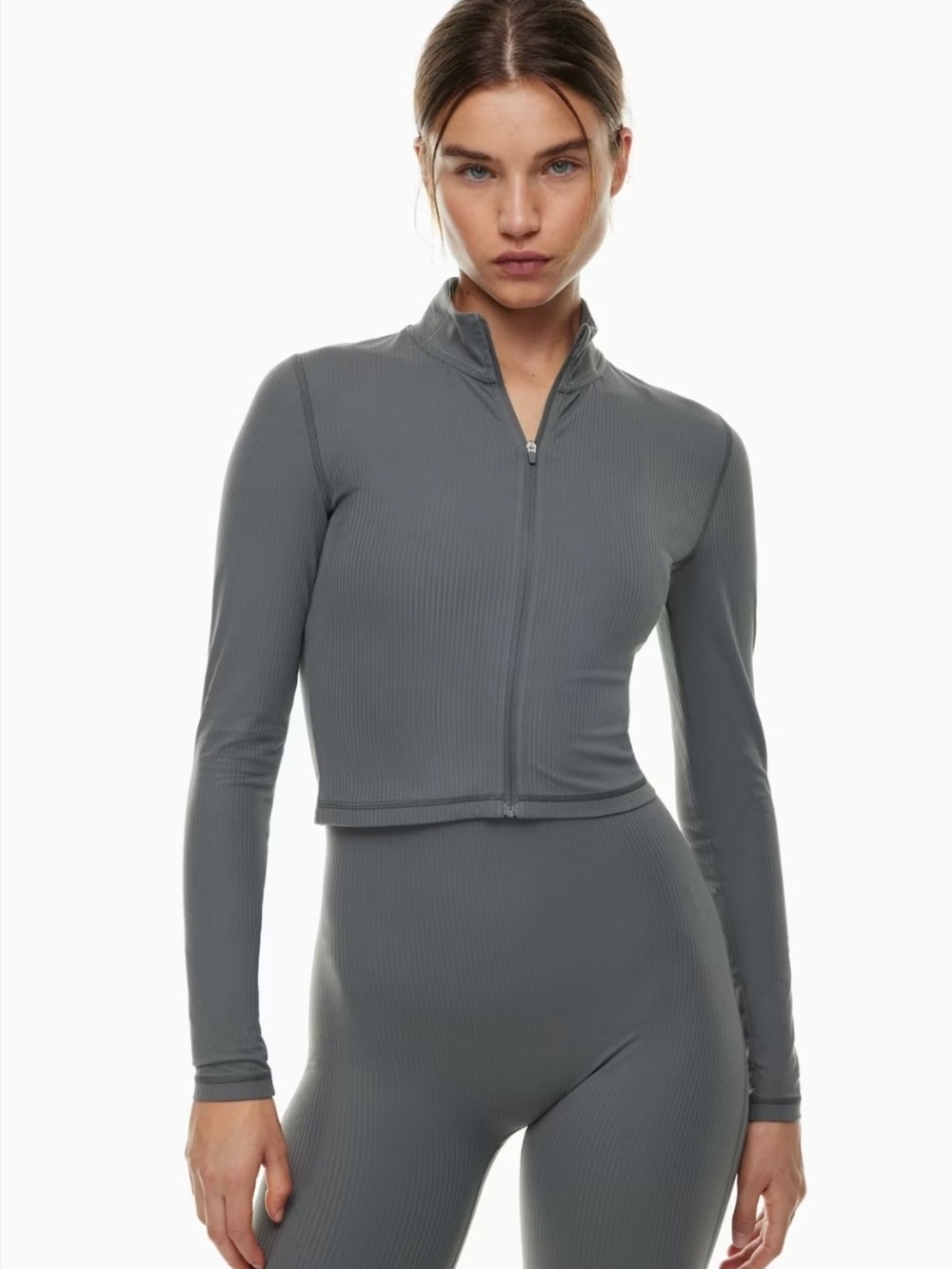 Aritzia TnaBUTTER™ Rib Limit Zip Longsleeve size xl Gray